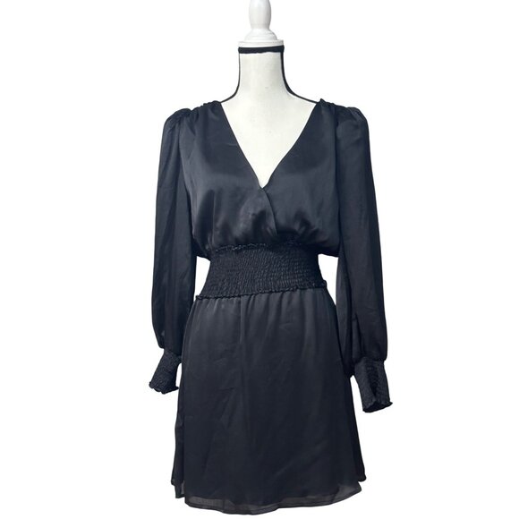LEYDEN Womens Black SatinSmocked Cowl-Back Dress, Black - Picture 1 of 13